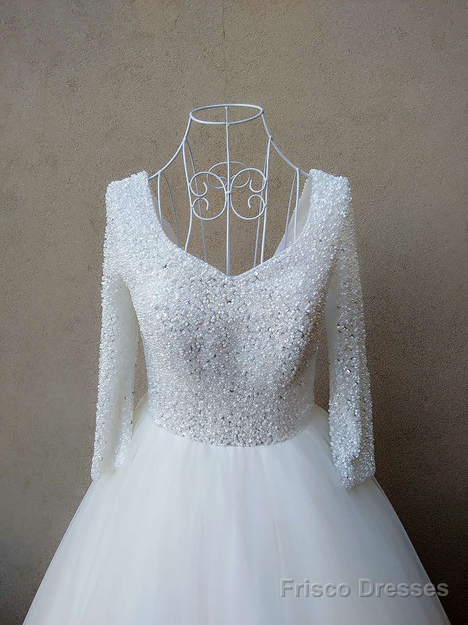 Beautiful White Pearls And Beadings Long Sleeves Party Dress, White Formal Gown Secondary image