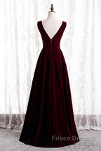 Beautiful Wine Red Simple Long A-Ine Wedding Party Dress, Dark Red Formal Prom Dress