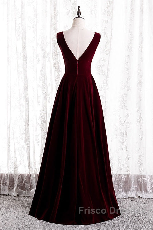 Beautiful Wine Red Simple Long A-Ine Wedding Party Dress, Dark Red Formal Prom Dress