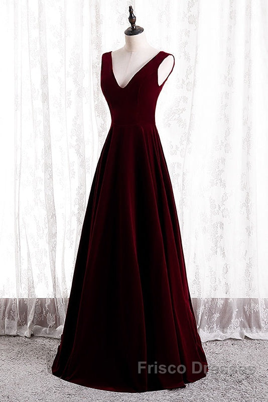 Beautiful Wine Red Simple Long A-Ine Wedding Party Dress, Dark Red Formal Prom Dress