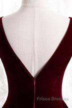 Beautiful Wine Red Simple Long A-Ine Wedding Party Dress, Dark Red Formal Prom Dress