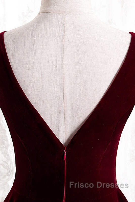 Beautiful Wine Red Simple Long A-Ine Wedding Party Dress, Dark Red Formal Prom Dress