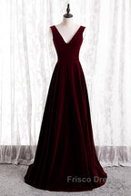 Beautiful Wine Red Simple Long A-Ine Wedding Party Dress, Dark Red Formal Prom Dress