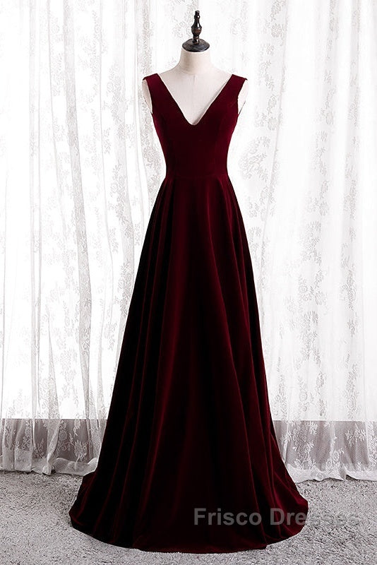 Beautiful Wine Red Simple Long A-Ine Wedding Party Dress, Dark Red Formal Prom Dress