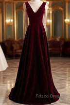 Beautiful Wine Red Simple Long A-Ine Wedding Party Dress, Dark Red Formal Prom Dress
