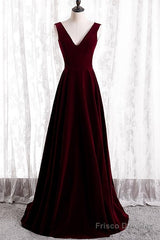 Beautiful Wine Red Simple Long A-Ine Wedding Party Dress, Dark Red Prom Dresses