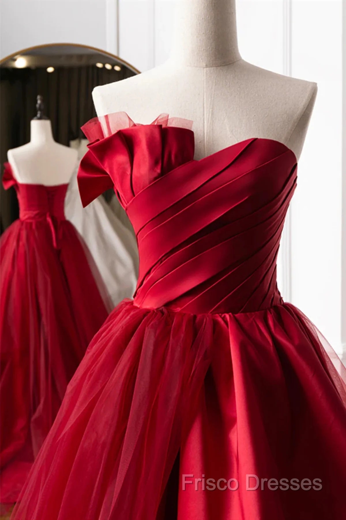 Beautiful Wine Red Sweetheart Tulle And Satin Party Dress, Wine Red Long Formal Dress Secondary image