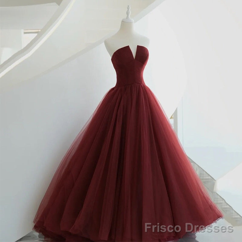Beautiful Wine Red Tulle Long Floor Length Sweet 16 Dress, Dark Red Evening Gown Secondary image