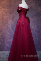 Beautiful Wine Red Tulle Sweetheart Long Formal Prom Dress, A-Line Party Dress