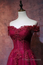 Beautiful Wine Red Tulle Sweetheart Long Formal Prom Dress, A-Line Party Dress