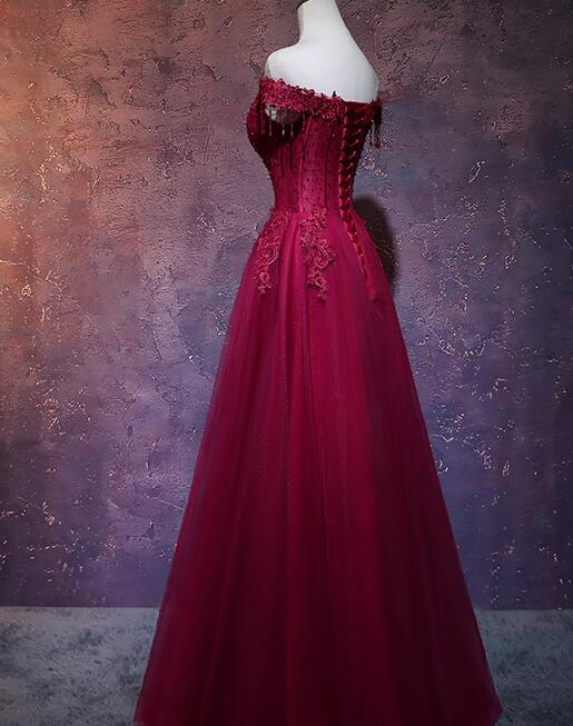 Beautiful Wine Red Tulle Sweetheart Long Prom Dress, A-Line Party Dress