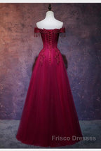 Beautiful Wine Red Tulle Sweetheart Long Formal Prom Dress, A-Line Party Dress