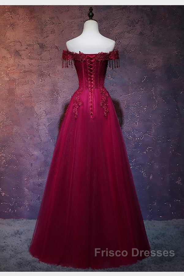 Beautiful Wine Red Tulle Sweetheart Long Formal Prom Dress, A-Line Party Dress