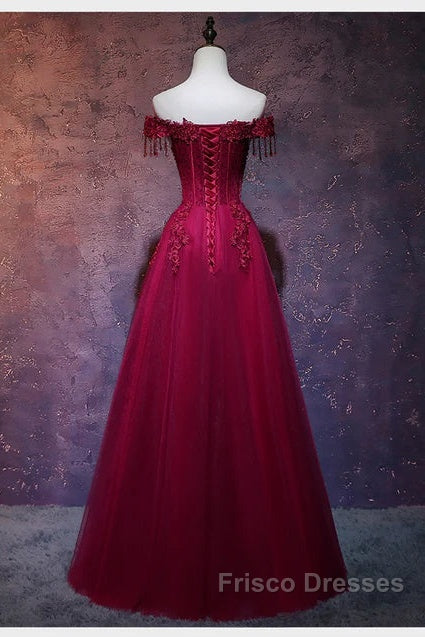 Beautiful Wine Red Tulle Sweetheart Long Formal Prom Dress A-Line Party Dress Elegant Evening Dress Secondary image