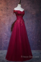 Beautiful Wine Red Tulle Sweetheart Long Formal Prom Dress A-Line Party Dress Elegant Evening Dress