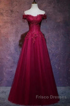 Beautiful Wine Red Tulle Sweetheart Long Formal Prom Dress A-Line Party Dress Elegant Evening Dress