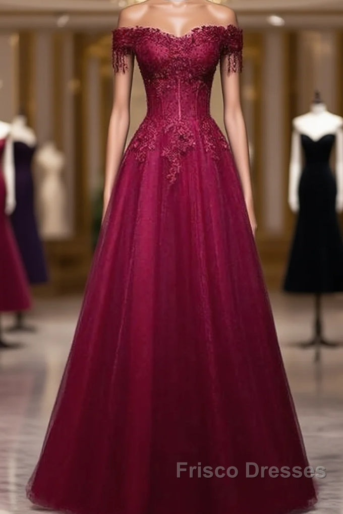 Beautiful Wine Red Tulle Sweetheart Long Formal Prom Dress A-Line Party Dress Elegant Evening Dress