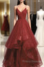 Beautiful Wine Red Velvet Straps V-Neckline Party Dress Formal Prom Dress, Long Evening Dress