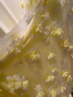 Beautiful Yellow A-Line Square Neck Strapless 3D Flower Mesh Long Prom Dress