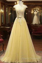 Beautiful Yellow Long Formal Prom Dress, A-Line Round Neckline Formal Dress