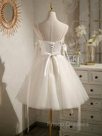 Beige Aline Tulle Short Formal Prom Dress Beige Tulle Homecoming Dress