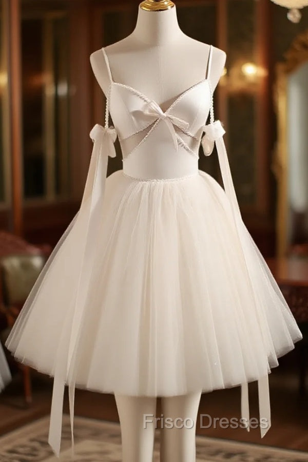 Beige Aline Tulle Short Formal Prom Dress Beige Tulle Homecoming Dress Main image