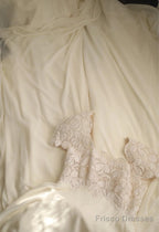 Beige Square Neck Chiffon Lace Empire Dress Long Prom Dress Beaded Wedding Dress