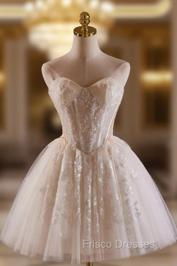 Beige Tulle Sweetheart Beading Homecoming Dress Main image