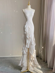 Beige White Sheath Halter Backless Wedding Dress