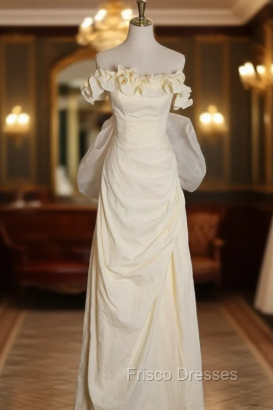 Beige Yellow Strapless Wedding Dress Main image