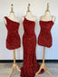 Best Burgundy Sequin Prom Dresses Mermaid Sleeveless Evening Gowns