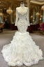 Best For You White Mermaid Tulle Beading Long Sleeve Wedding Dress