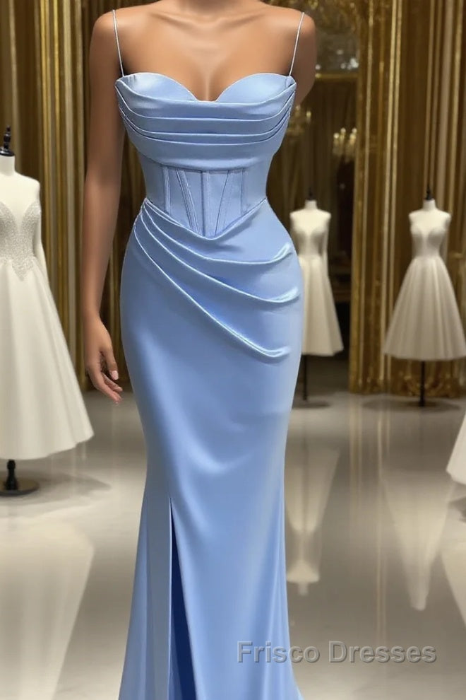 Baby Blue Mermaid Sweetheart Formal Prom Dresses With Spaghetti Straps Main image