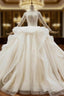 Biggest Sale Champagne Ball Gown Tulle Beading Sequins Long Sleeve Wedding Dress