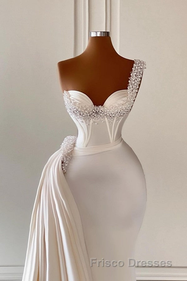 Biztunnel Charming Long Sweetheart One Shoulder Mermaid Formal Prom Dress with Ruffles