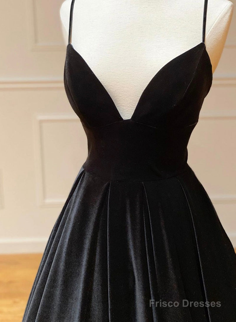 Black A-Line Velvet Long Prom Dresses, Black Evening Dresses Secondary image