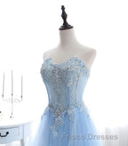 Light Blue Tulle Lace Long Formal Prom Dress, Formal Prom Dress