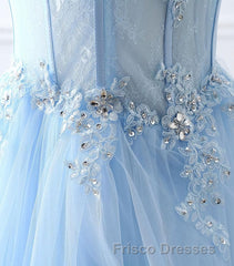 Light Blue Tulle Lace Long Formal Prom Dress, Formal Prom Dress