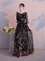 Black A-Line Floral Tulle Prom Dress Party Dress, Black Evening Formal Dress