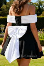 Black A-Line Off The Shoulder Short Homecoming Dress with Bow