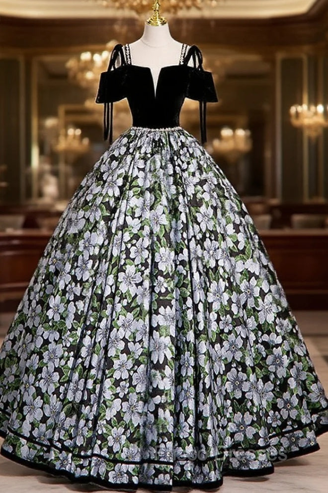 Black A-Line Satin Long Formal Prom Dress, Black Long Evening Dress Main image