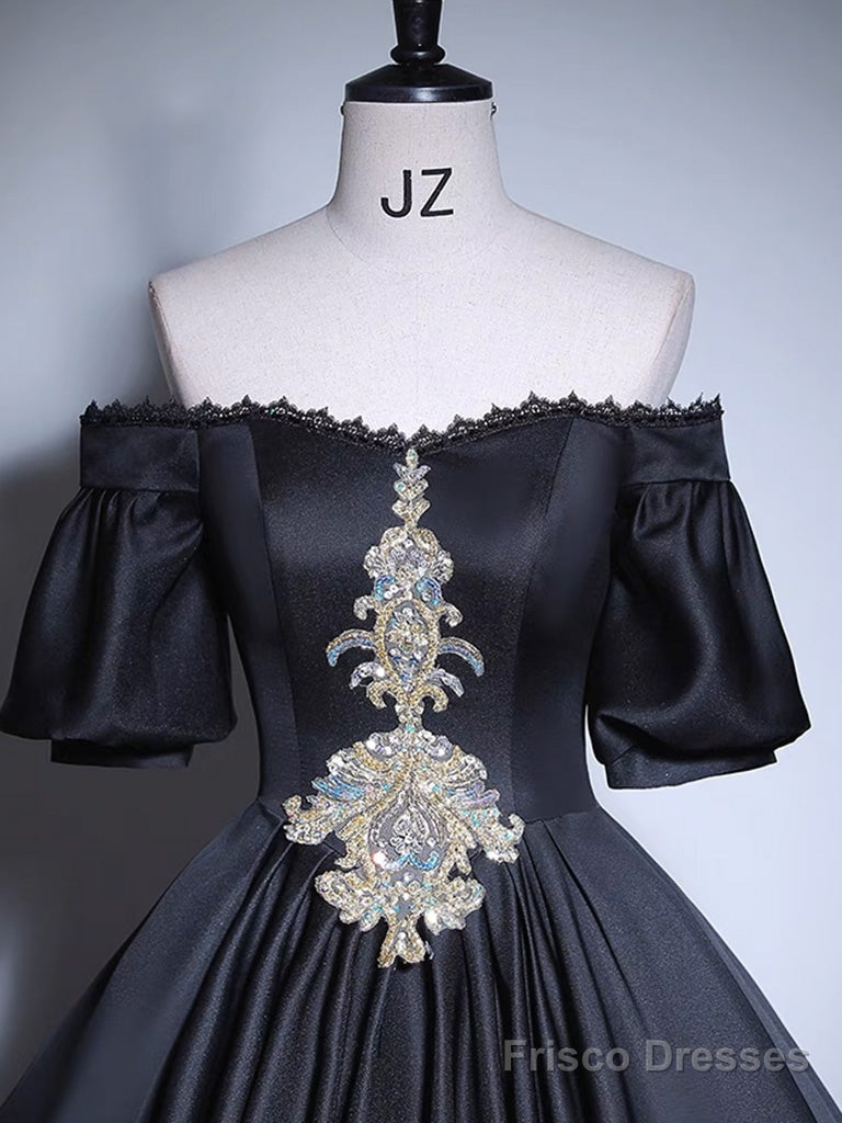 Black A-Line Satin Long Prom Dress, Black Satin Long Formal Dress Secondary image