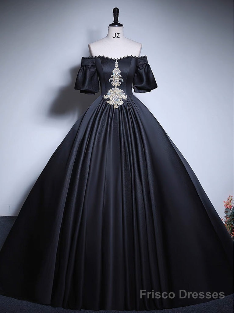 Black A-Line Satin Long Prom Dress, Black Satin Long Formal Dress Main image