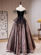 Black A-Line Satin Tulle Long Formal Prom Dress, Black Formal Black Evening Dress