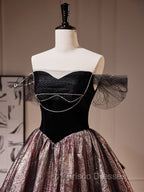 Black A-Line Satin Tulle Long Formal Prom Dress, Black Formal Black Evening Dress
