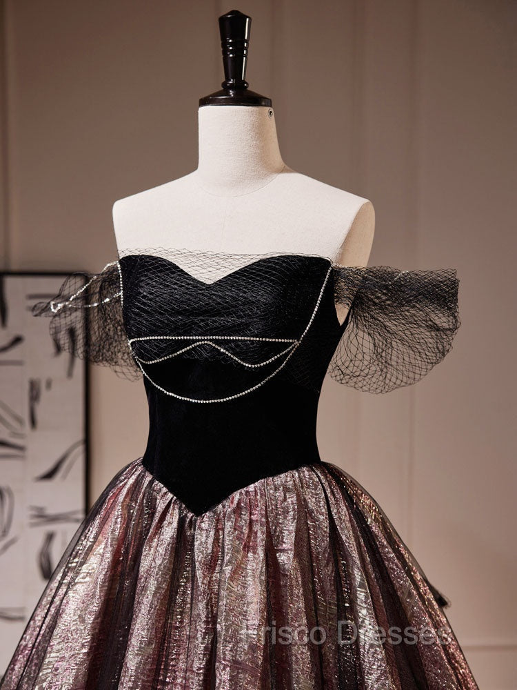 Black A-Line Satin Tulle Long Formal Prom Dress, Black Formal Black Evening Dress