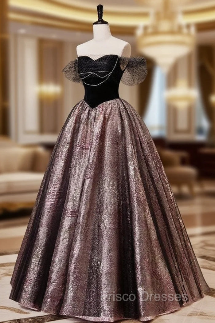 Black A-Line Satin Tulle Long Formal Prom Dress, Black Formal Black Evening Dress Main image