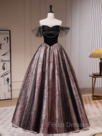 Black A-Line Satin Tulle Long Formal Prom Dress, Black Formal Black Evening Dress
