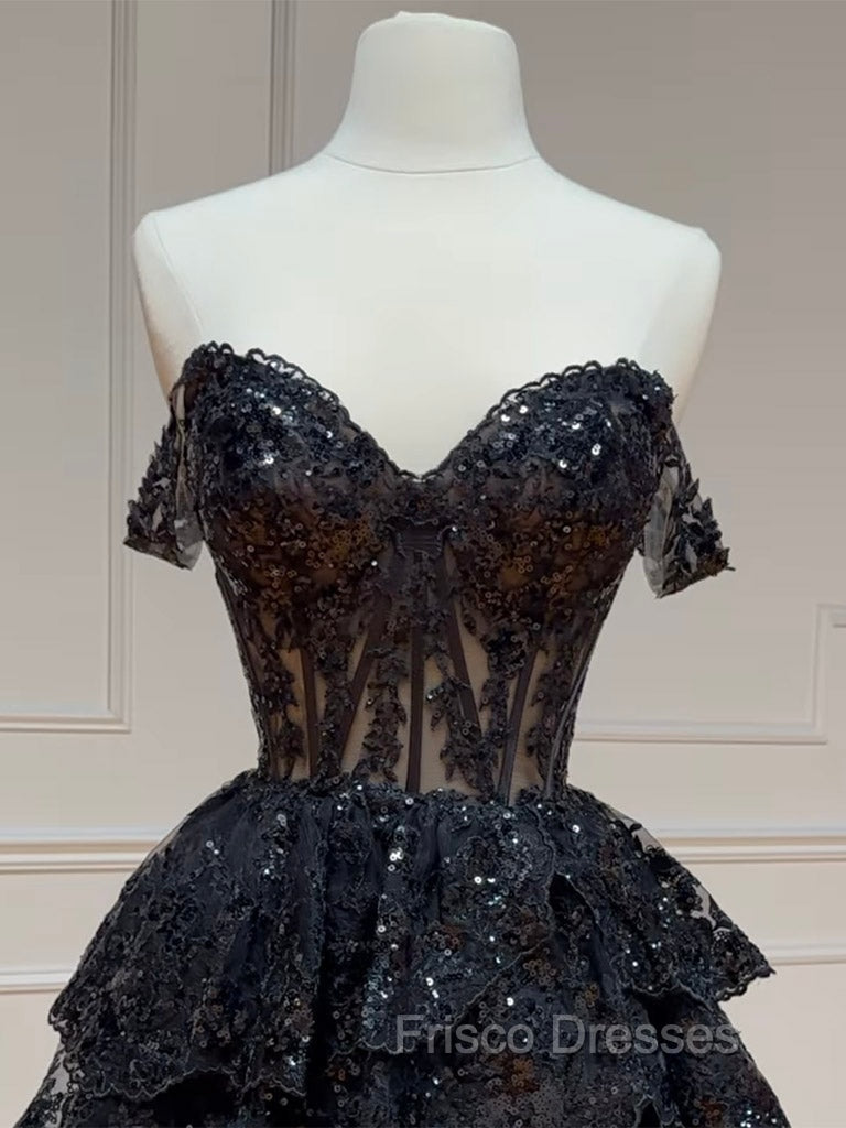 Black A-Line Sequin Tulle Short Formal Prom Dress, Black Homecoming Dress Secondary image