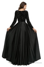 A-Line Sequins Sweet Neck Long Sleeve Prom Dresses